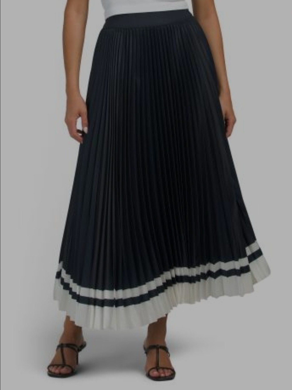 Elite Tahari Navy Blue Maxi Skirt with White Hem Elastic Waistband Size XS